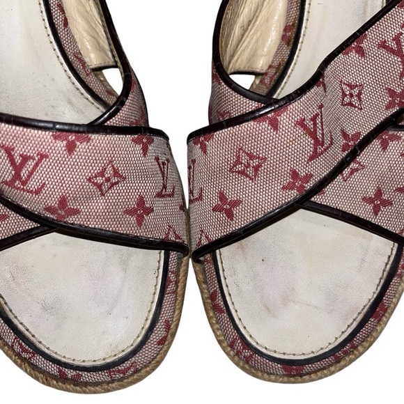 Vintage LOUIS VUITTON Espadrille Wedge Sandals Pink Monogram EU 38.5 US 8 Y2K - Picture 6 of 11